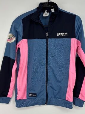 Adidas X Disney Youth Medium 11 12 Years Zip Up Jacket Blue Pink Mickey Donald
